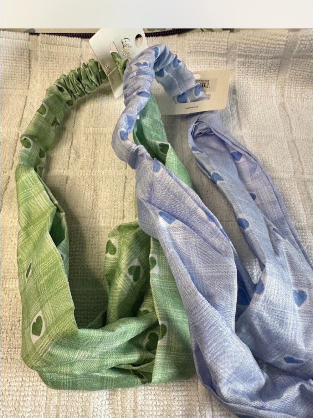 Heart Print Elastic Headbands - Green and Light Blue
